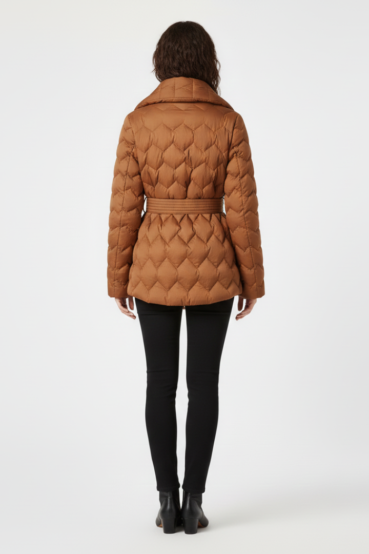 Women's Quilted Down Coat with Belted Waist