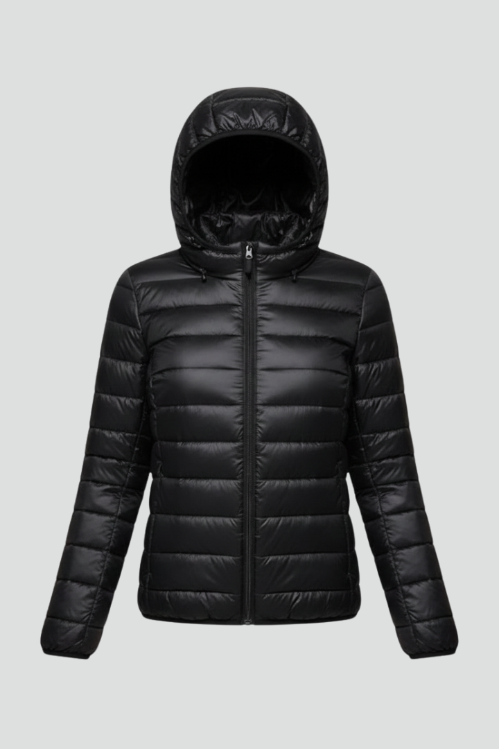 Women's Quilted Puffer Jacket with Hood and Zip Fastening