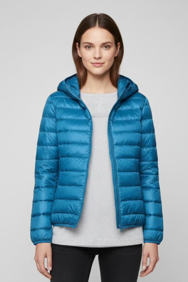 Women's Quilted Puffer Jacket with Hood and Zip Fastening