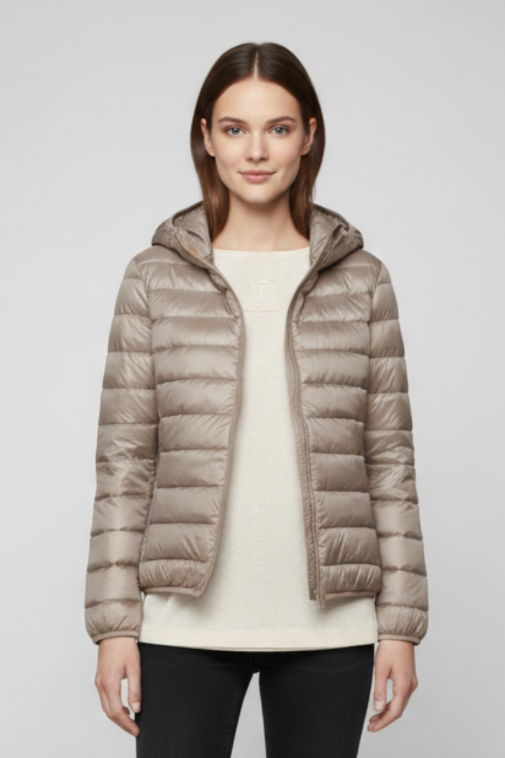 Women's Quilted Puffer Jacket with Hood and Zip Fastening