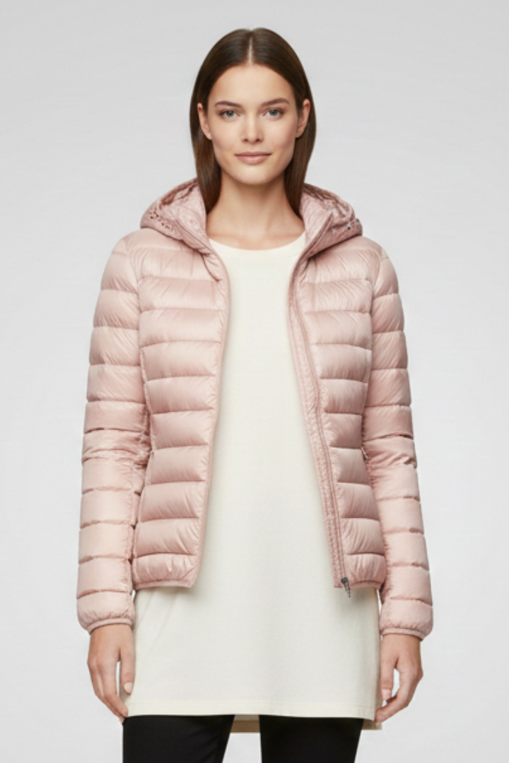 Women's Quilted Puffer Jacket with Hood and Zip Fastening