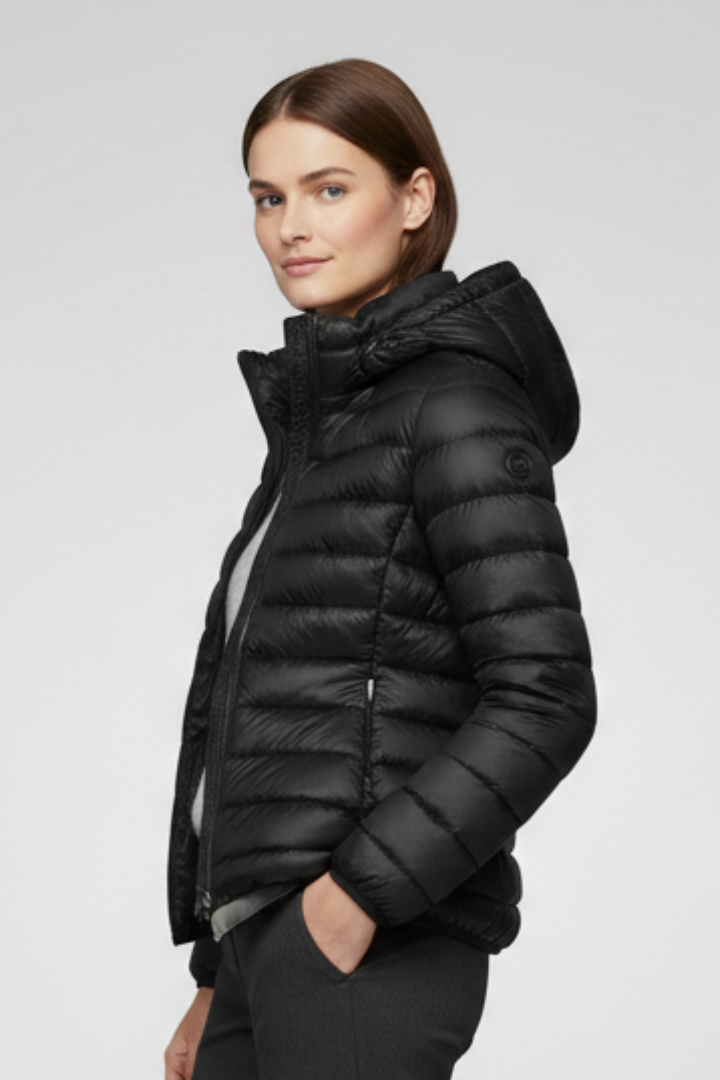 Women's Quilted Puffer Jacket with Hood and Zip Fastening