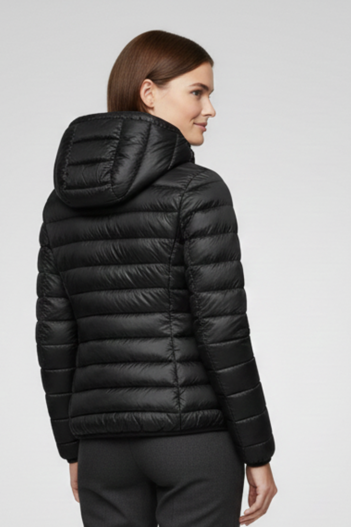 Women's Quilted Puffer Jacket with Hood and Zip Fastening