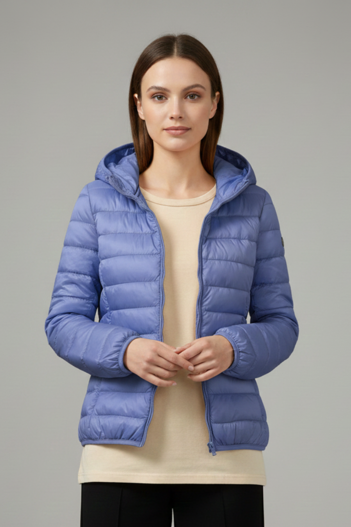 Women's Quilted Puffer Jacket with Hood and Zip Fastening