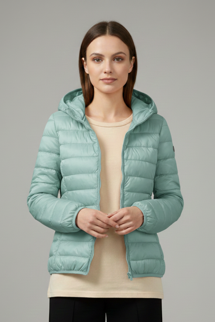 Women's Quilted Puffer Jacket with Hood and Zip Fastening