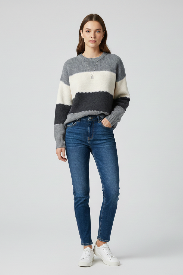 Women's Striped Knit Sweater in Relaxed Fit