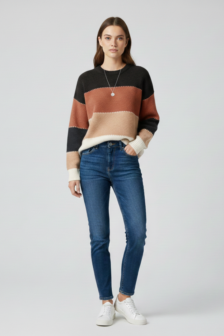 Women's Striped Knit Sweater in Relaxed Fit