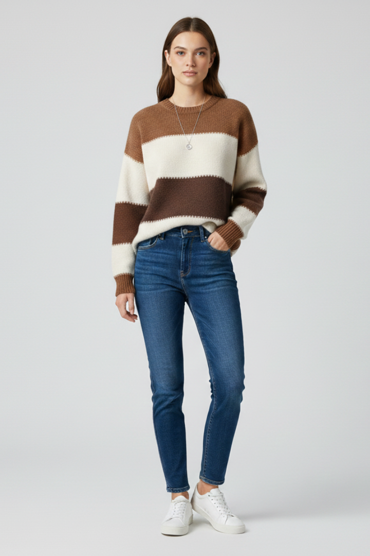 Women's Striped Knit Sweater in Relaxed Fit