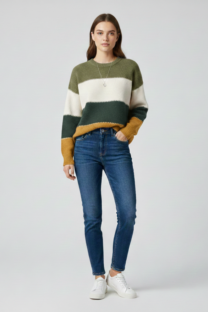 Women's Striped Knit Sweater in Relaxed Fit