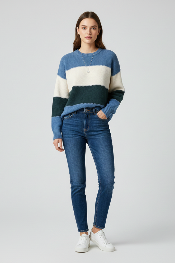 Women's Striped Knit Sweater in Relaxed Fit