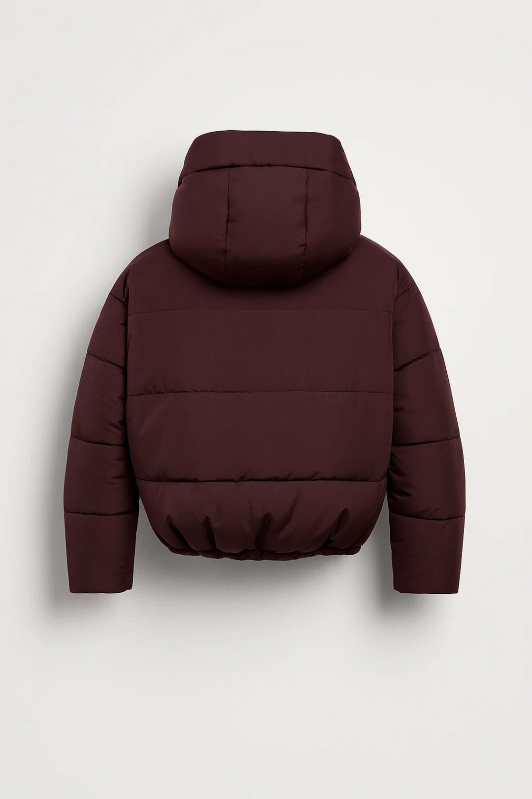 Women's Padded Puffer Jacket with Wide Hood and Elastic Hem