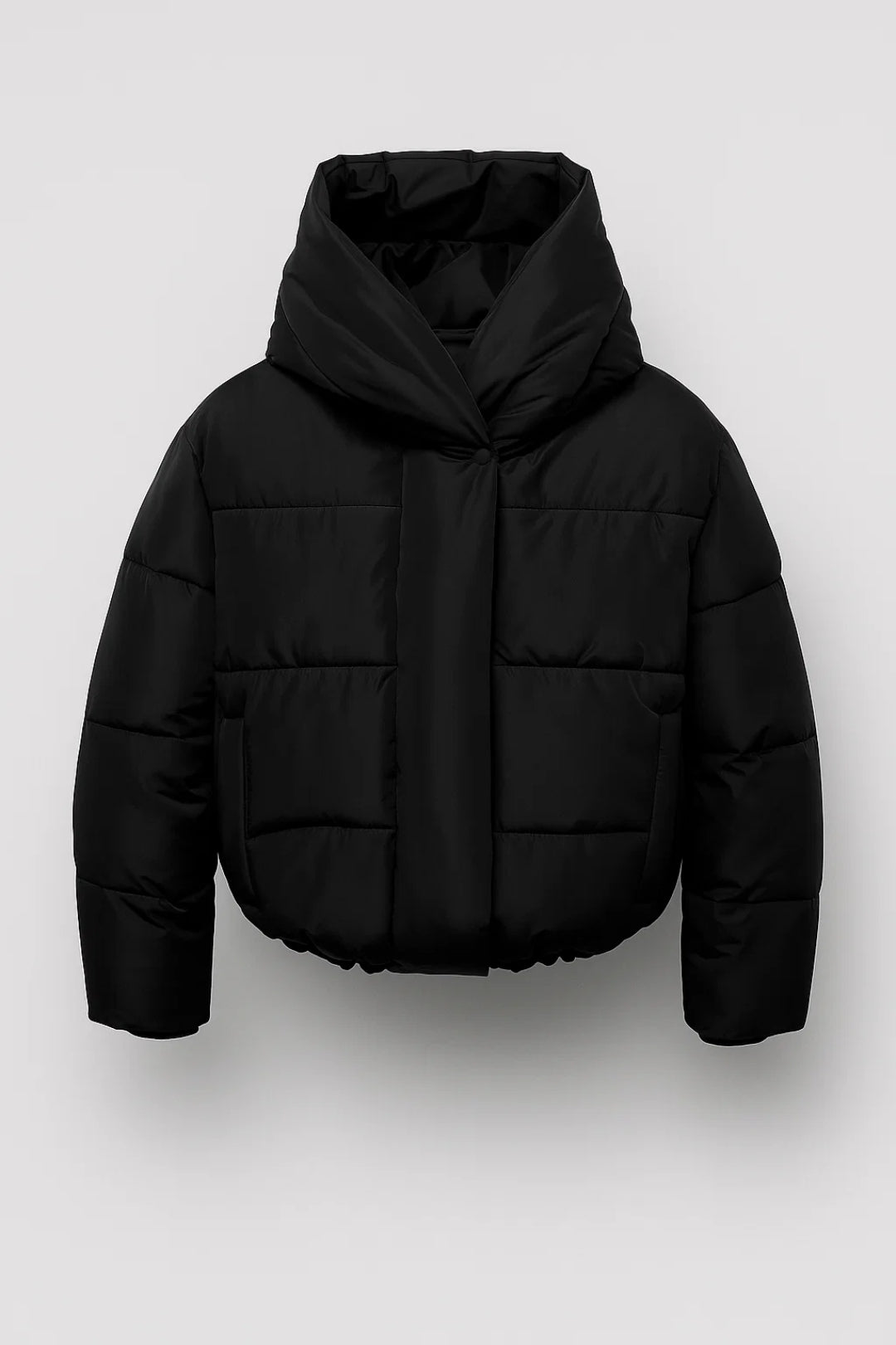 Women's Padded Puffer Jacket with Wide Hood and Elastic Hem
