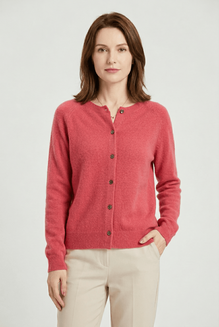 Women's Knit V-Neck Cardigan with Button Fastening