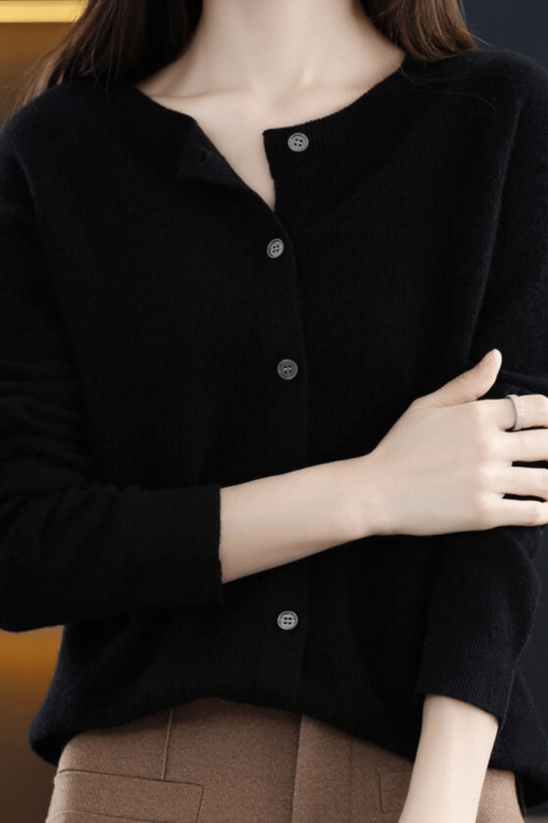 Women's Knit V-Neck Cardigan with Button Fastening