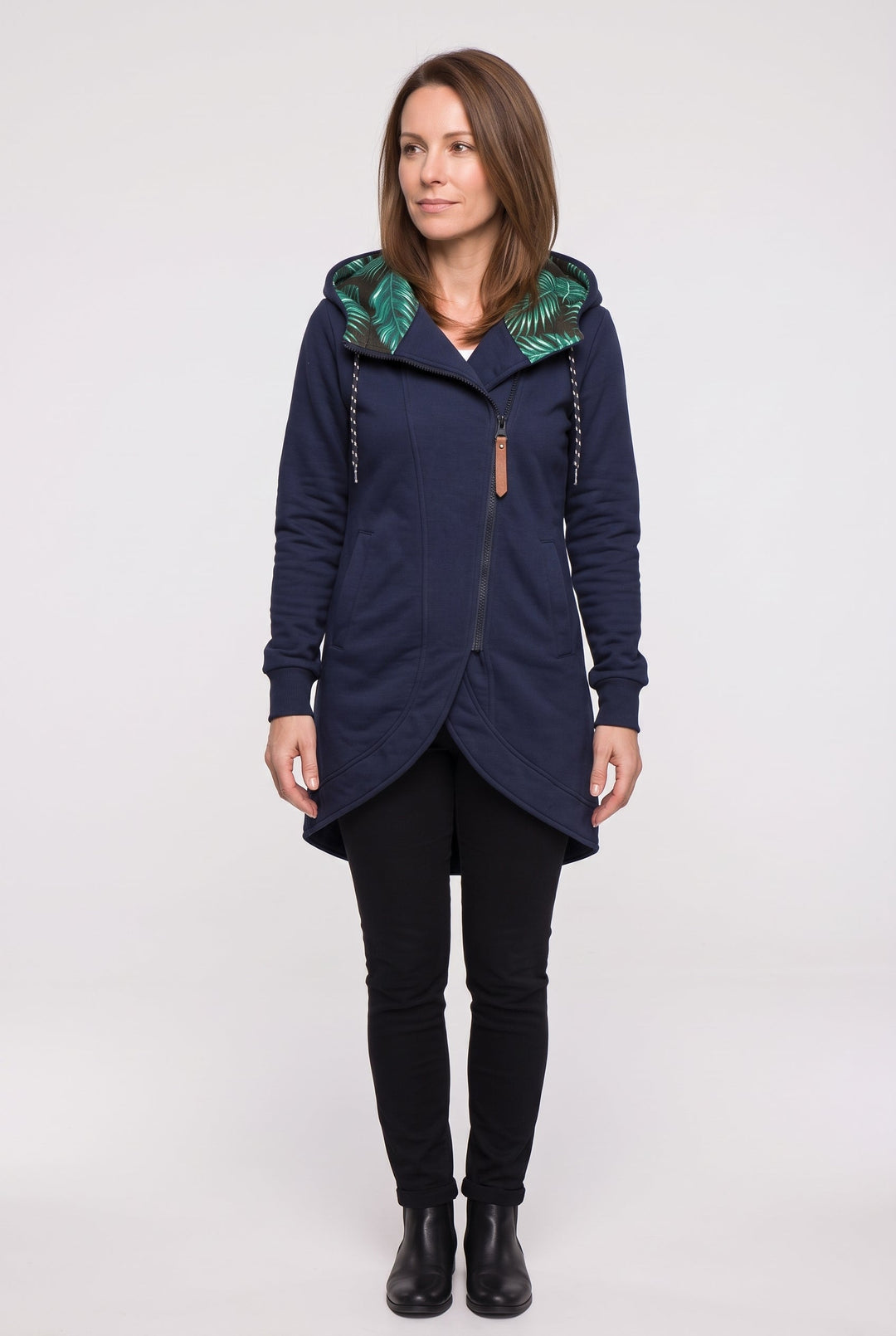 Women's Longline Hooded Coat with Asymmetric Zip