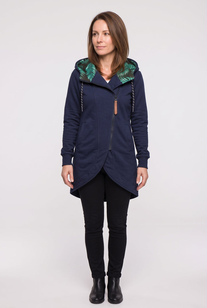 Women's Longline Hooded Coat with Asymmetric Zip