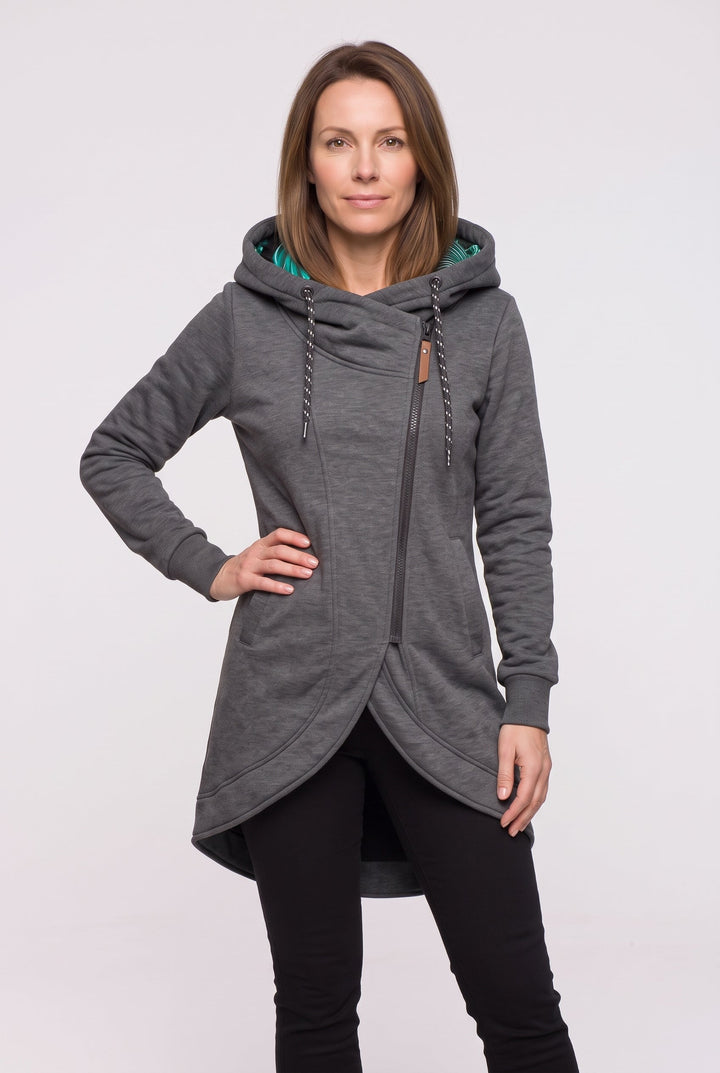 Women's Longline Hooded Coat with Asymmetric Zip
