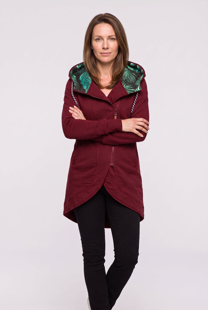 Women's Longline Hooded Coat with Asymmetric Zip