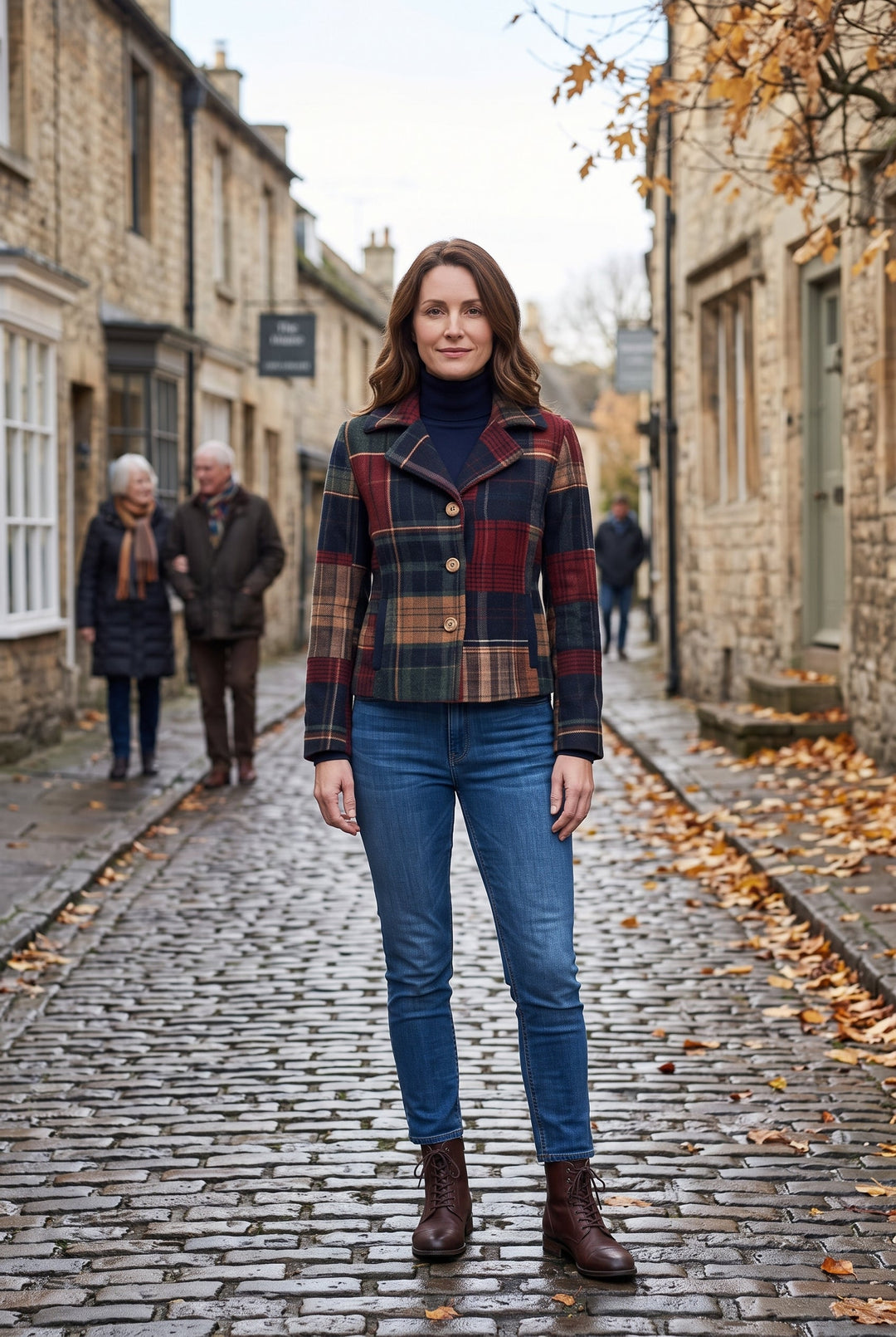 Women's Patchwork Check Jacket with Button Front