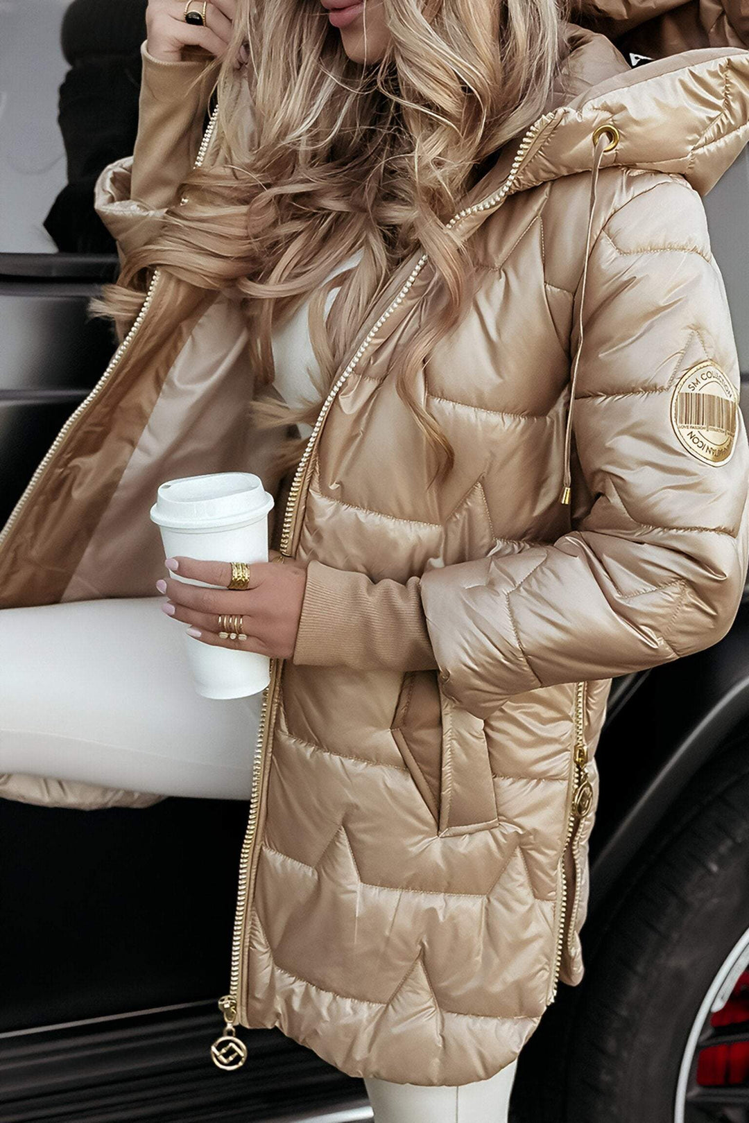 Women's Quilted Longline Puffer Coat with Padded Hood