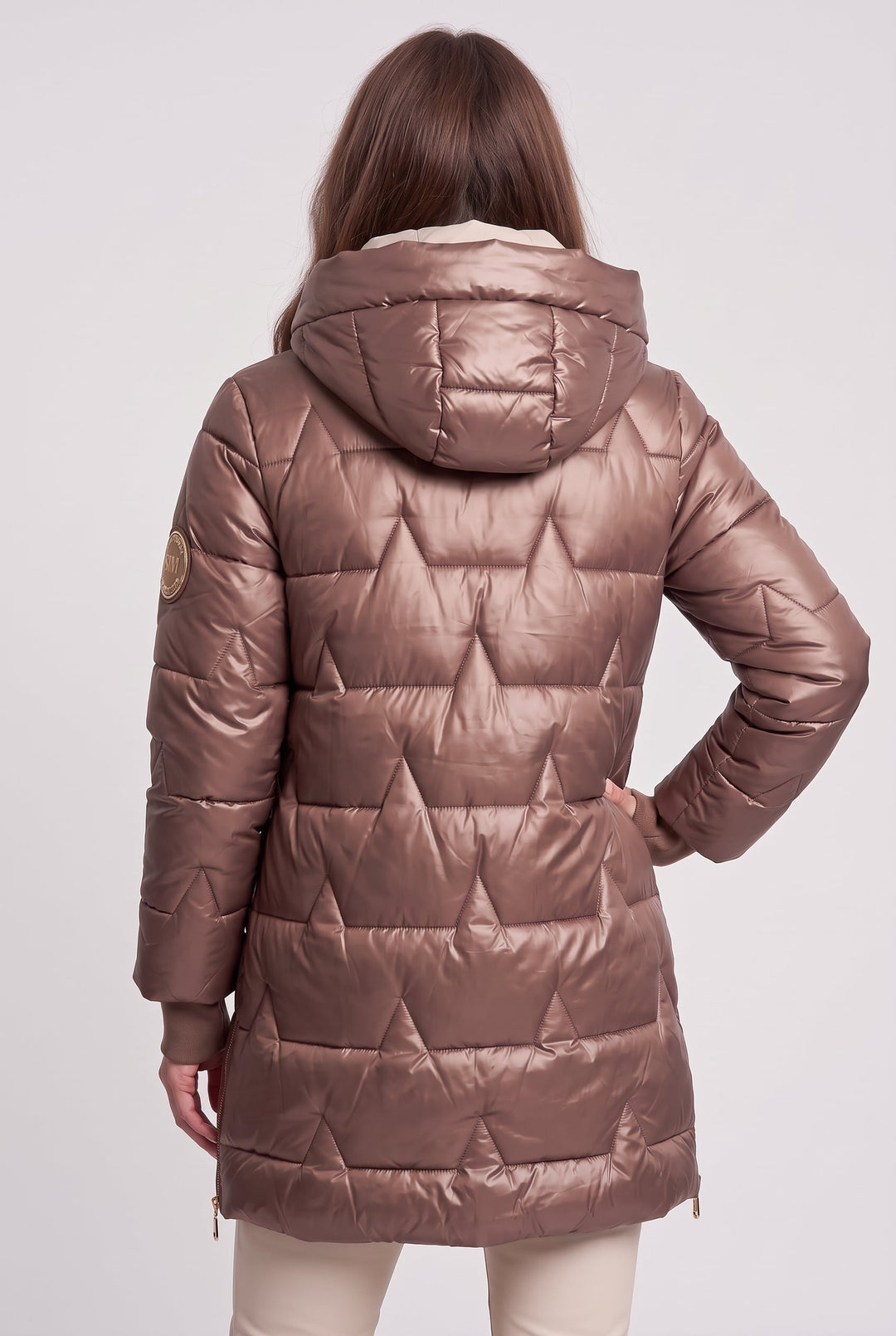 Women's Quilted Longline Puffer Coat with Padded Hood