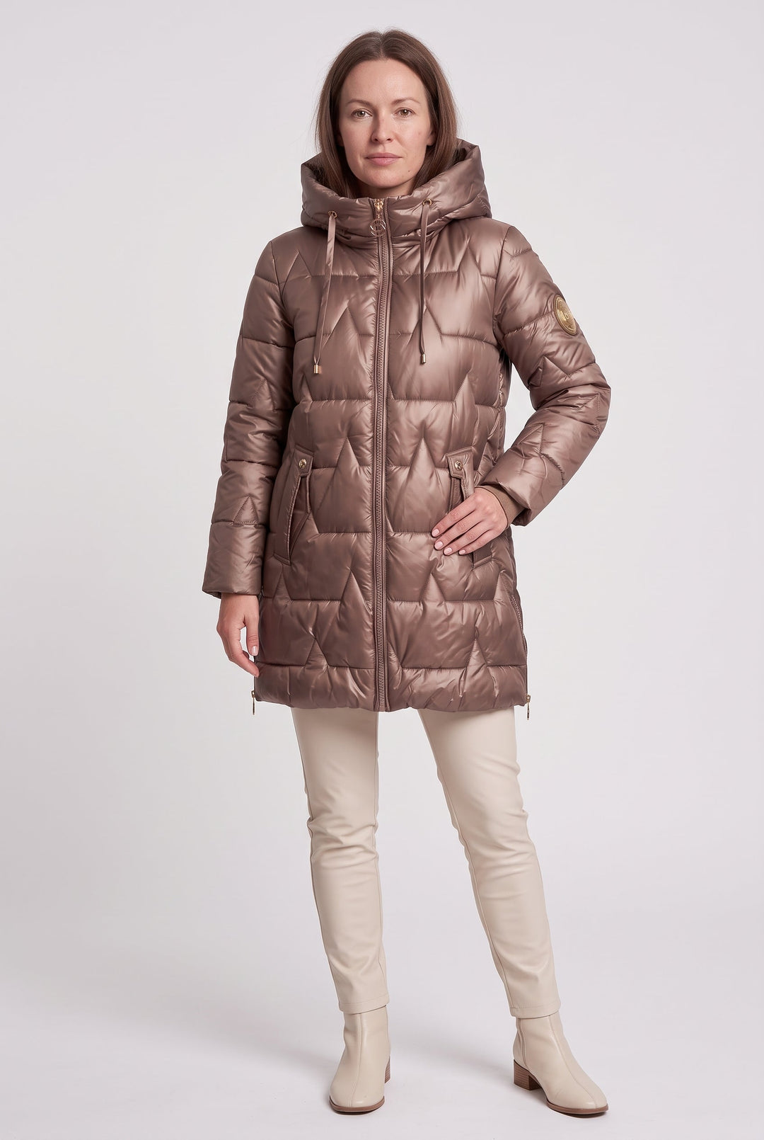 Women's Quilted Longline Puffer Coat with Padded Hood