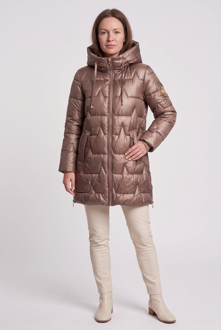 Women's Quilted Longline Puffer Coat with Padded Hood