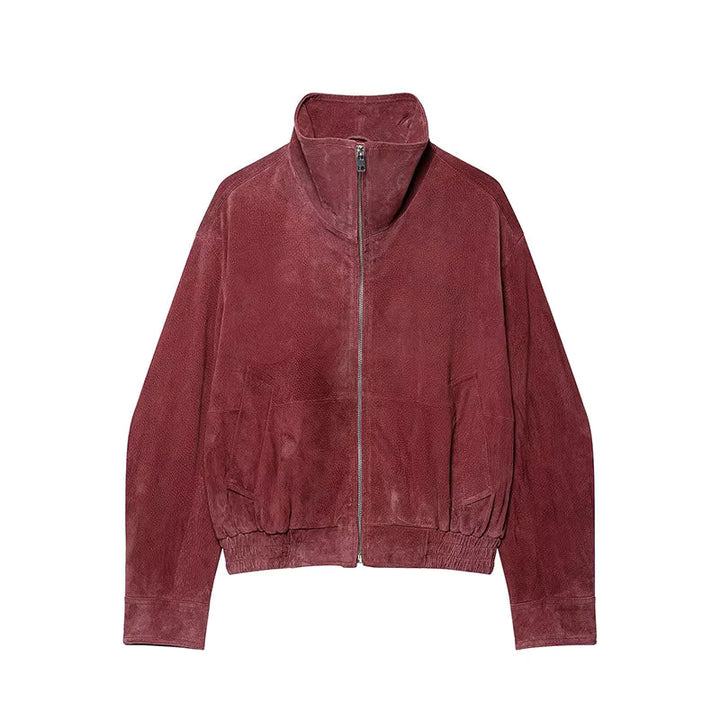 Women's Suede Baseball Jacket with Retro Cut
