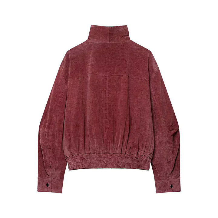 Women's Suede Baseball Jacket with Retro Cut