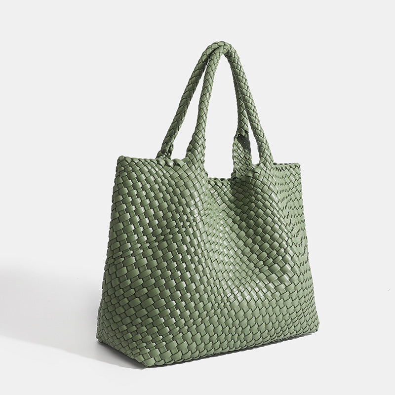 Women's Woven Basket Weave Tote Bag with Top Handles