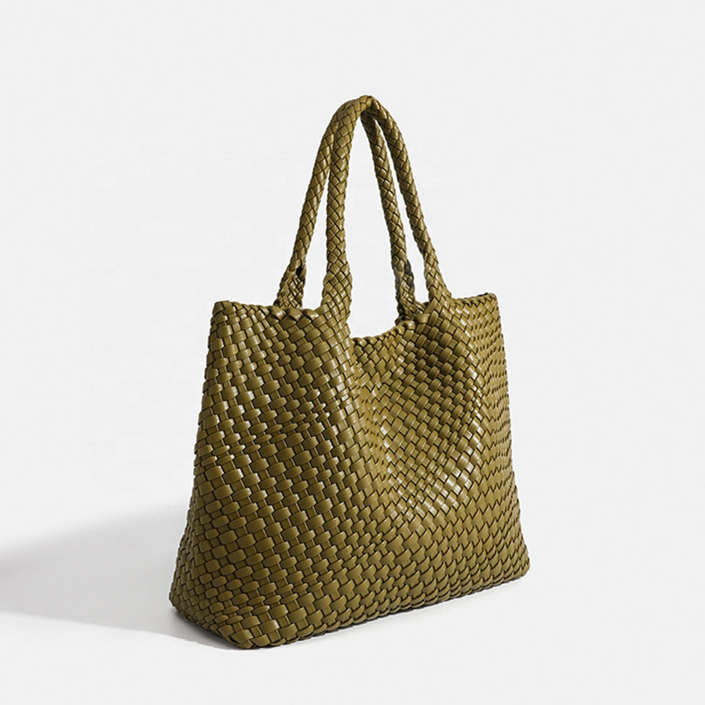 Women's Woven Basket Weave Tote Bag with Top Handles