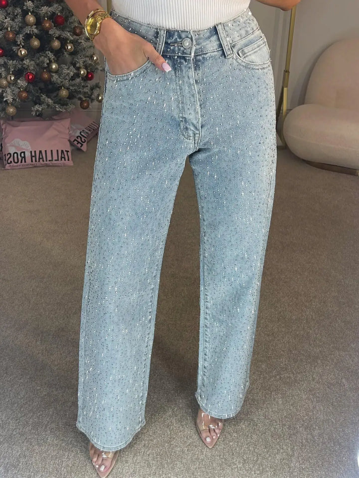 Women's Diamanté Embellished Wide-Leg Jeans