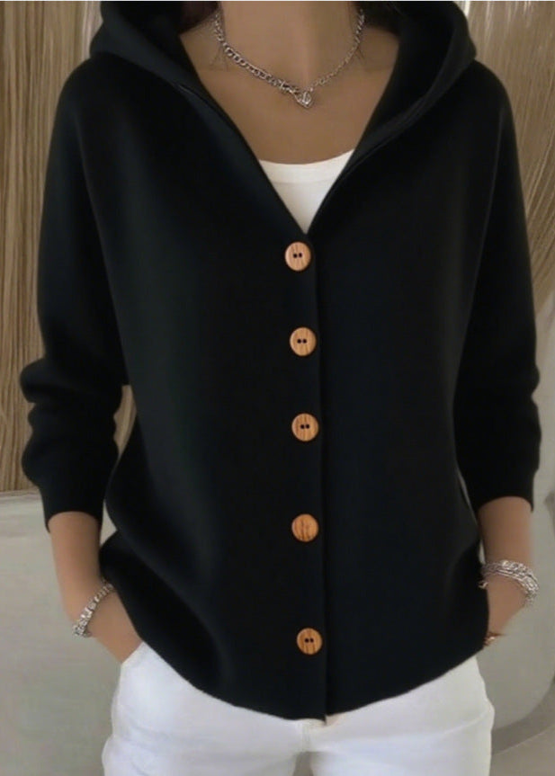 Women's Hooded Knit Cardigan with Button Front