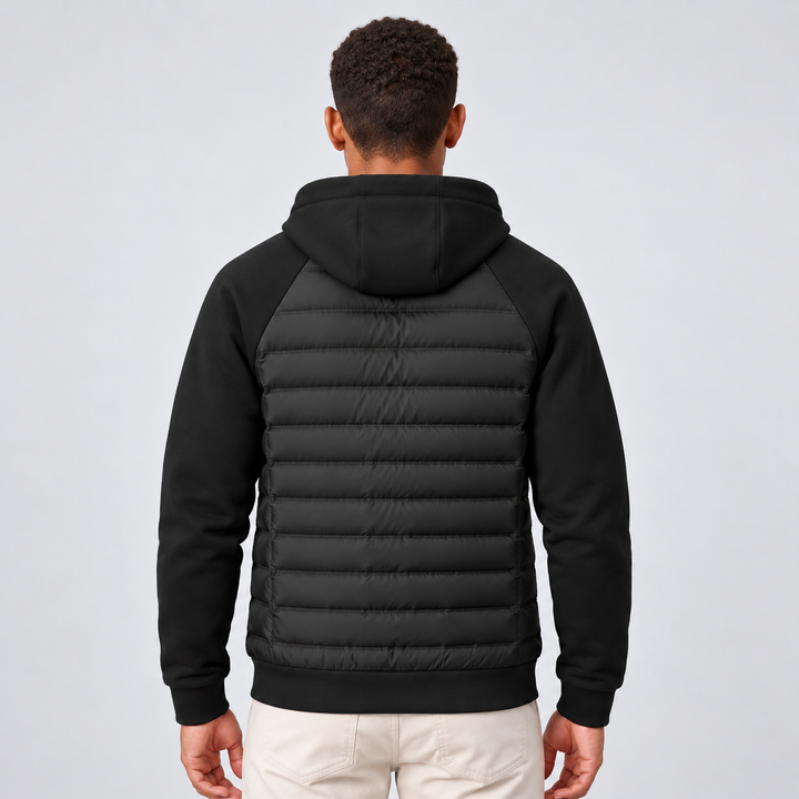Men's Quilted Hooded Down Jacket with Zip Pockets