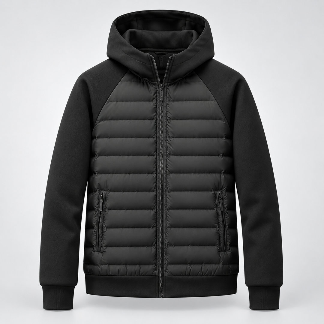 Men's Quilted Hooded Down Jacket with Zip Pockets