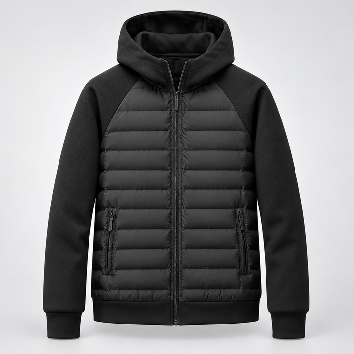 Men's Quilted Hooded Down Jacket with Zip Pockets