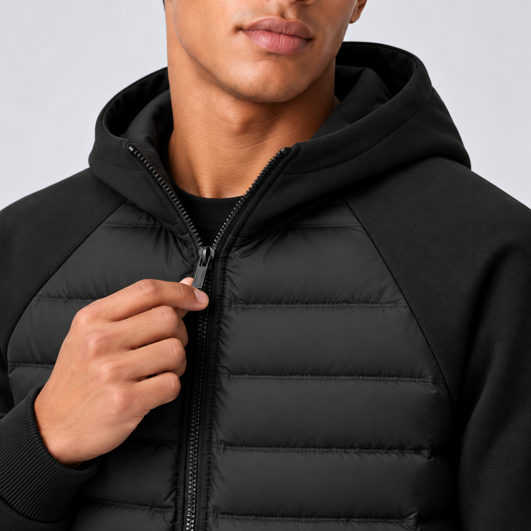 Men's Quilted Hooded Down Jacket with Zip Pockets