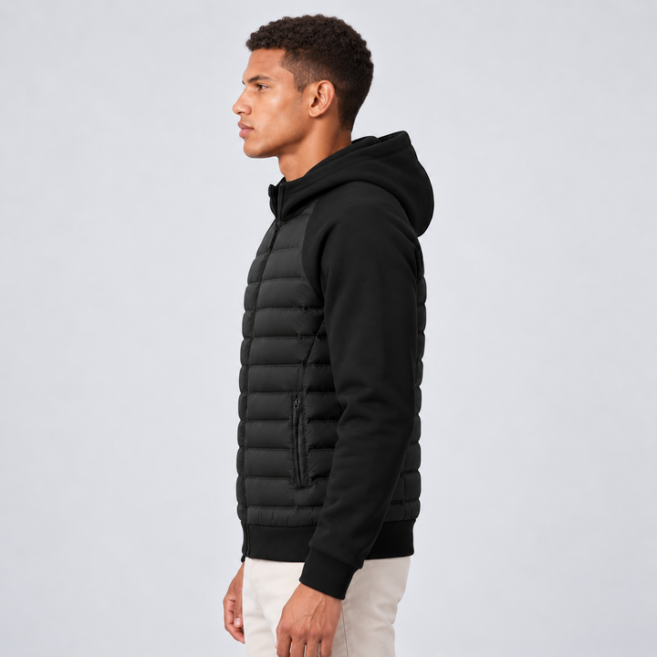 Men's Quilted Hooded Down Jacket with Zip Pockets