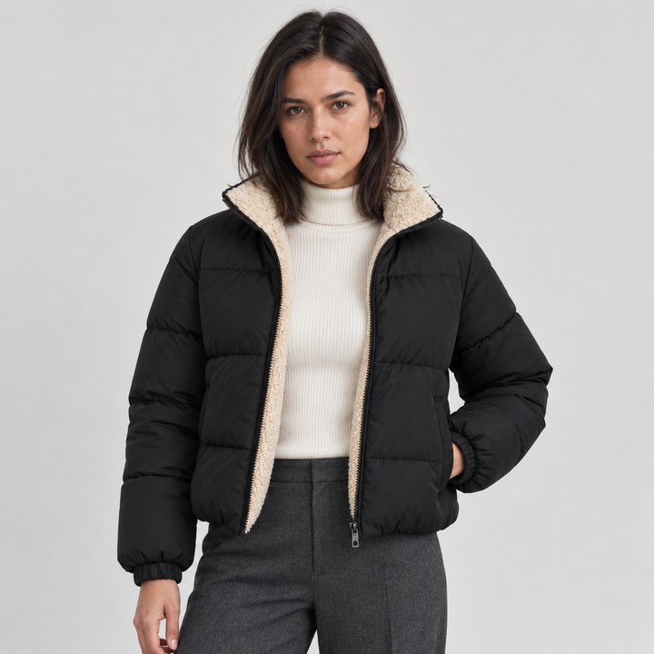Women's Puffer Jacket with Sherpa Lined High Neck