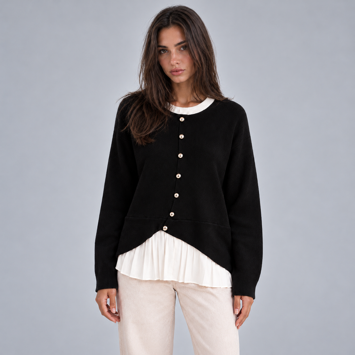 Women's Knit Cardigan with Pleated Shirt Hem