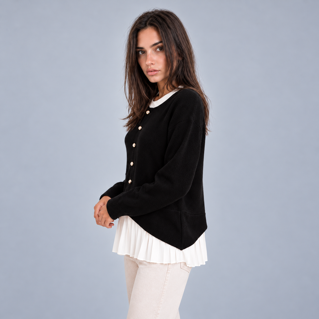 Women's Knit Cardigan with Pleated Shirt Hem