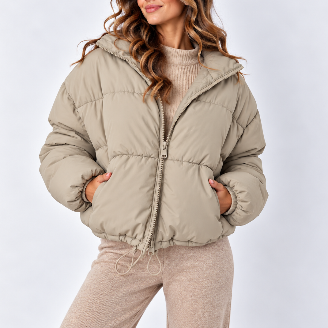 Women's Oversized Puffer Jacket with Drawstring Hem
