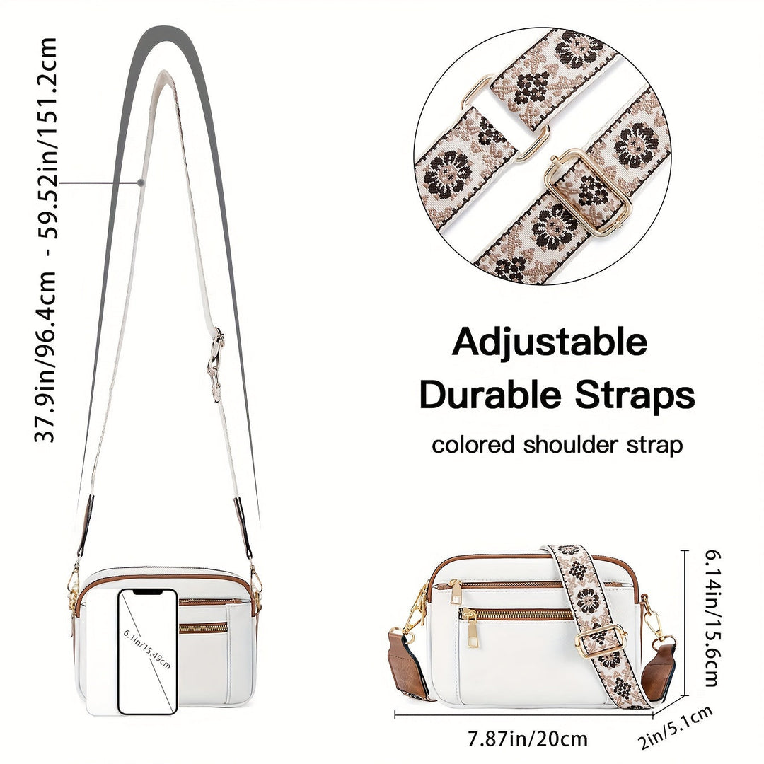 Women's Structured Crossbody Bag with Woven Guitar Strap