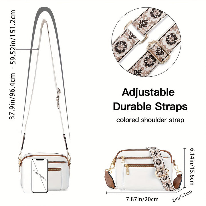 Women's Structured Crossbody Bag with Woven Guitar Strap