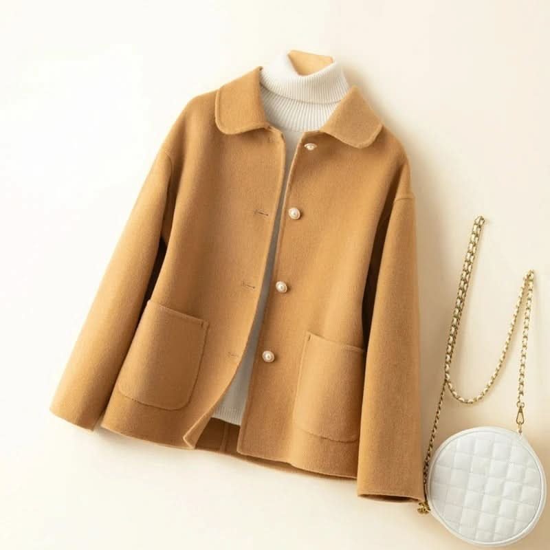 Women's Short Doll Collar Coat with Button Front