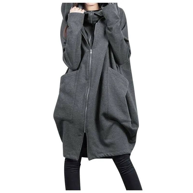 Women's Oversized Hooded Long Winter Coat with Full Zip