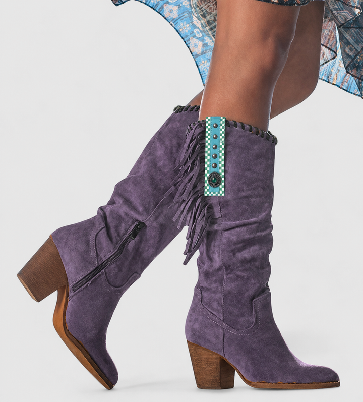 Women's Suede Knee-High Fringe Boots
