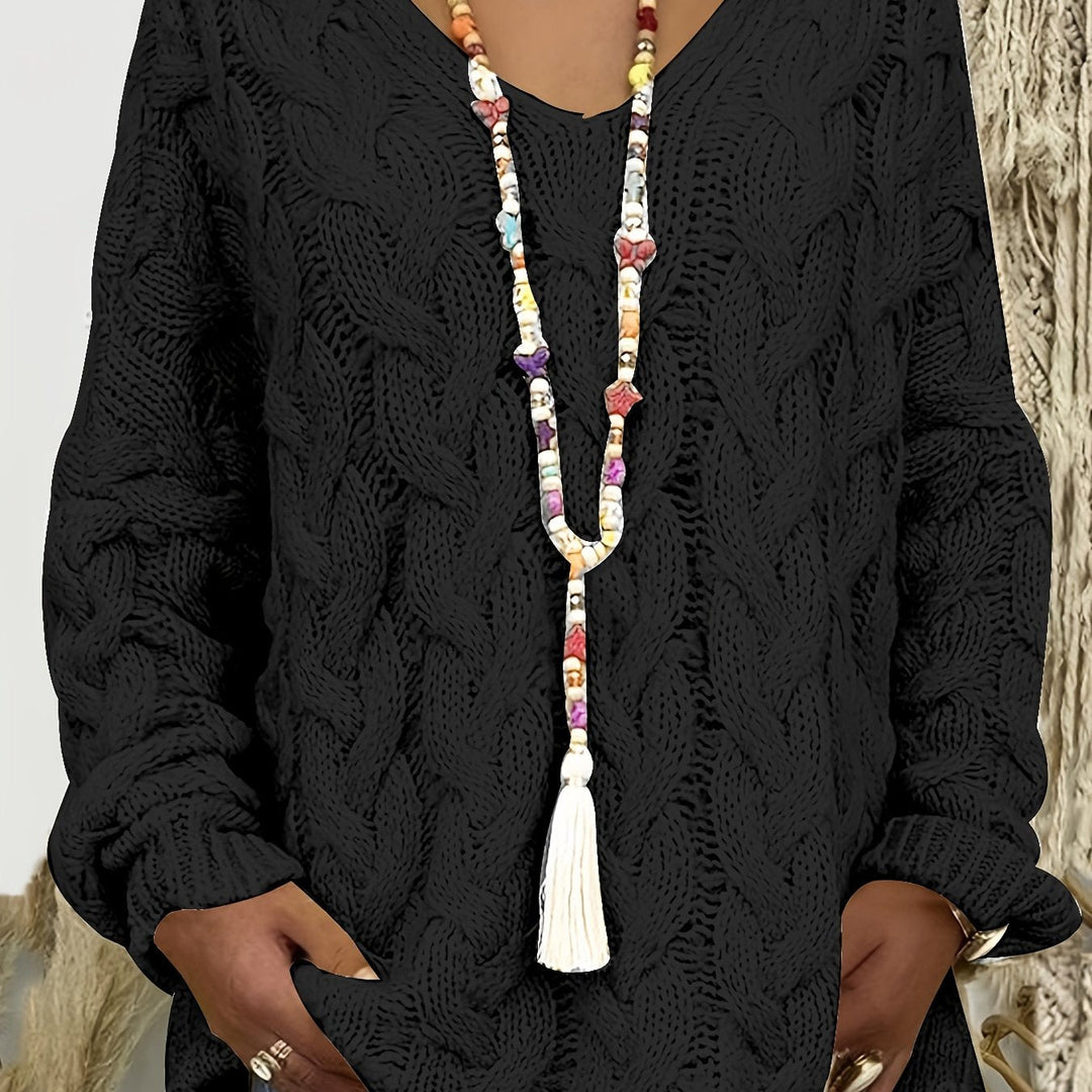 Women's Cable-Knit V-Neck Jumper in Relaxed Fit
