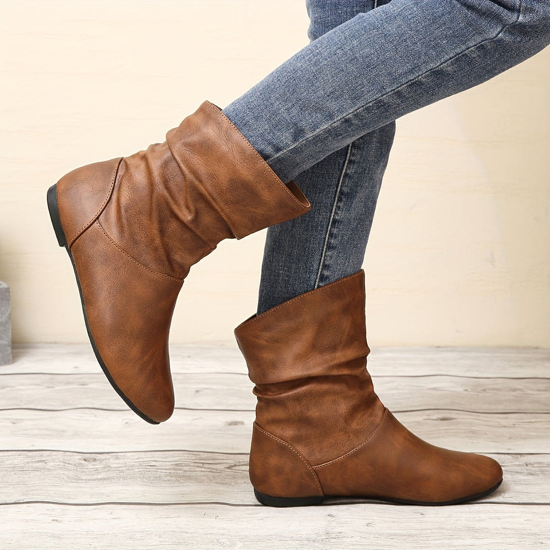 Women's Slouchy Slip-On Flat Ankle Boots