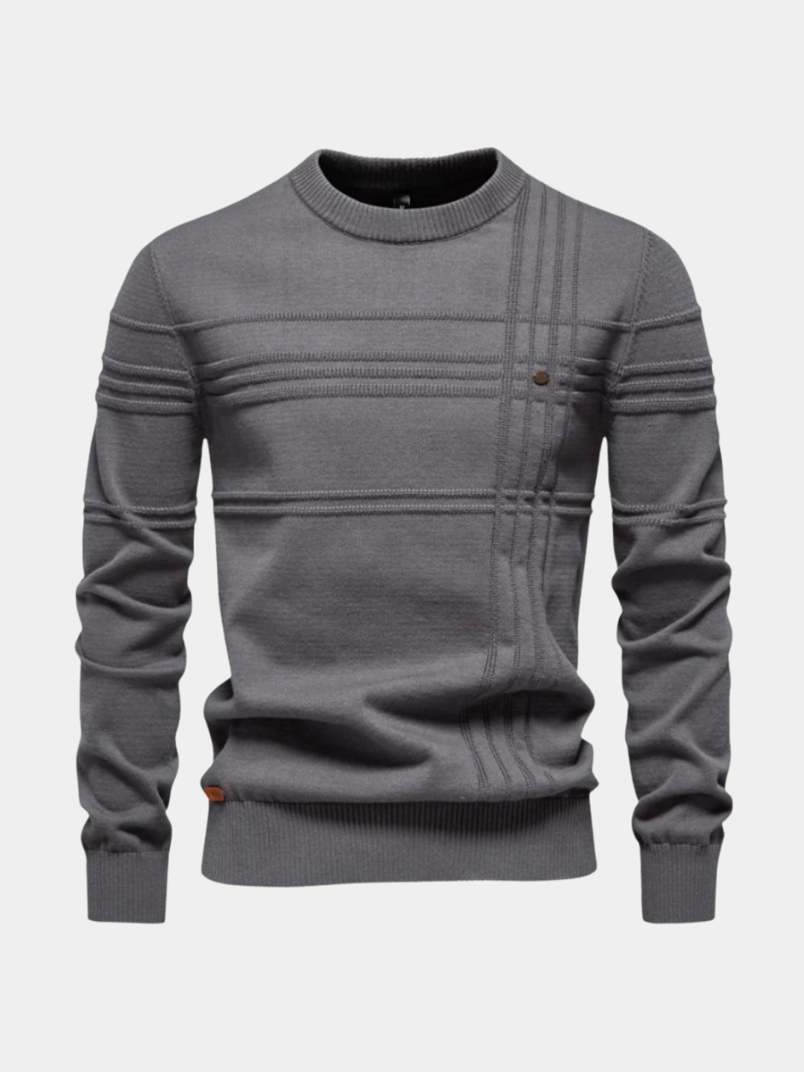 Men's Textured Crew Neck Jumper with Stripe Detail